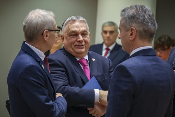 Photo: Prime Minister of Hungary Viktor Orbán as seen talking with the Prime Minister of Bulgaria Nikolai Denkov and Prime Minister of Slovenia Robert Golob at the Round Table - Tour de Table meeting room, during the European Council summit with the EU leaders before the talks. European leaders agreed to open EU accession talks with Ukraine and Moldova. Hungary blocks €50bn in EU aid for Ukraine hours after membership talks were approved. Hungary’s PM Viktor Orban vetoed the plan of the bloc for extra money to Kyiv. Credit: EUCO, Brussels, Belgium on December 14, 2023 (Photo by Nicolas Economou/NurPhoto)NO USE FRANCE