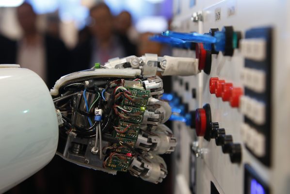 Photo: The hand of humanoid robot AILA operates a switchboard during a demonstration by the German research center for artificial intelligence at the CeBit computer fair in Hanover, Germany on March 5, 2013. Credit: Fabrizio Bensch / Reuters