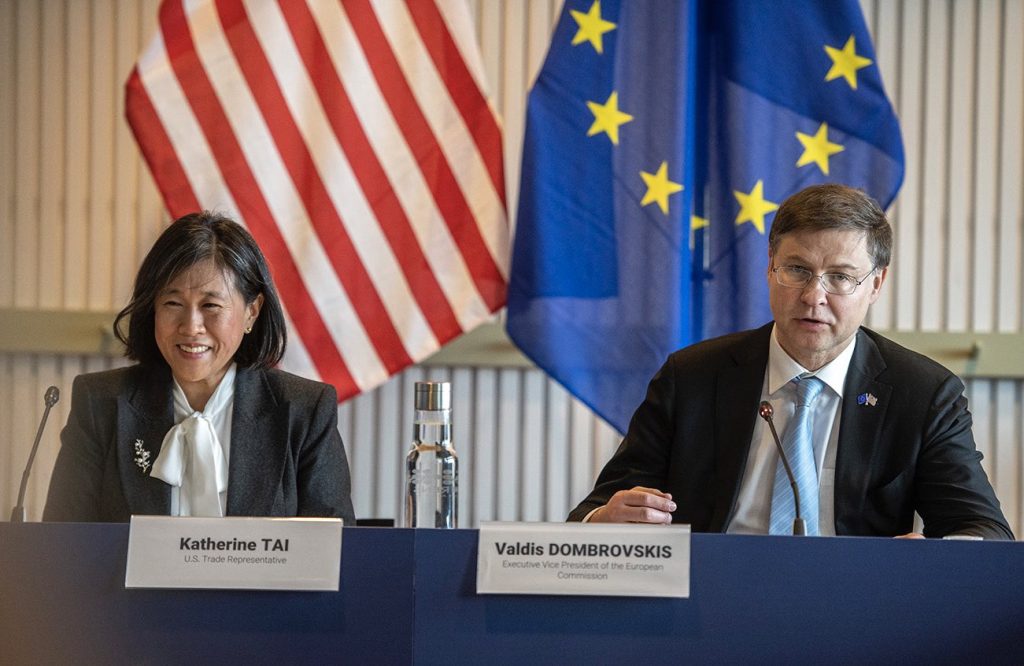 Photo: US Trade Representative Katherine Tai and EU Executive Vice-President and Commissioner for Trade Valdis Dombrovskis in Lulėa, Sweden. Credit @VDombrovskis / Twitter https://twitter.com/VDombrovskis/status/1663818654155145217/photo/2 