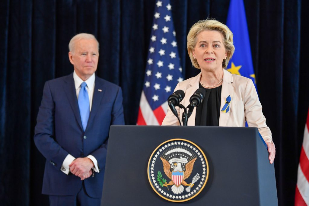 Photo: US President Joe Biden, on the left, and European Commission President Ursula von der Leyen at a press conference on European Energy Security at the US Delegation to the EU, Brussels, Belgium on March 25, 2023. Credit: Christophe Licoppe / European Commission. https://audiovisual.ec.europa.eu/en/photo-details/P-056600~2F00-12