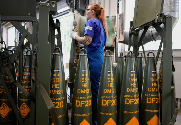 Photo: An employee works at a production line of 155 mm artillery shells at the plant of German company Rheinmetall, which produces weapons and ammunition for tanks and artillery, during a media tour in Unterluess, Germany, June 6, 2023. Credit: REUTERS/Fabian Bimmer