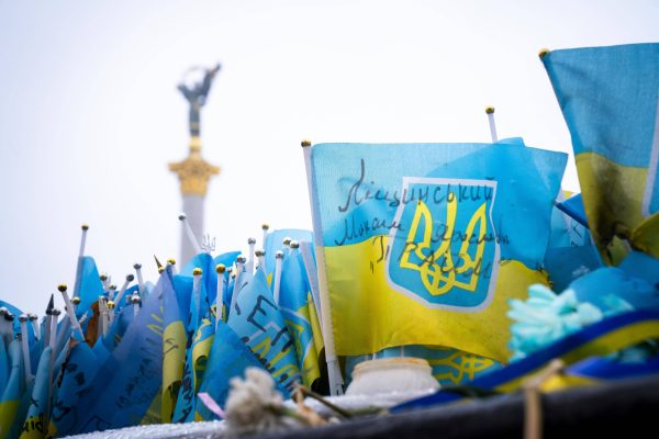 Photo: Ukraine Flags for fallen soldiers and civilian victims of the Russian war of aggression in Ukraine at the Independence Square Maidan Nesaleshnosti, Kyiv, Ukraine February 8, 2024. Credit: Andreas Stroh/IMAGO