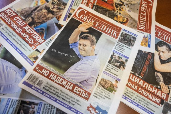 Photo: The latest issue of the Russian weekly newspaper Sobesednik with Russian opposition leader Alexei Navalny's photo on the front page is pictured in the office of the newspaper in Moscow, Russia, February 26, 2024. Credit: REUTERS/Maxim Shemetov
