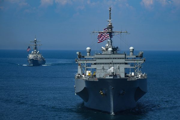 Photo: 180713-N-XT273-1237 BLACK SEA (July 13, 2018) The Arleigh Burke-class guided-missile destroyer USS Porter (DDG 78) and the Blue Ridge-class command and control ship USS Mount Whitney (LCC 20) sail in formation in the Black Sea during exercise Sea Breeze 2018, July 13. Sea Breeze is a U.S. and Ukraine co-hosted multinational maritime exercise held in the Black Sea and is designed to enhance interoperability of participating nations and strengthen Maritime security within the region. Credit: U.S. Navy photo by Mass Communication Specialist 1st Class Justin Stumberg/Released via dvids