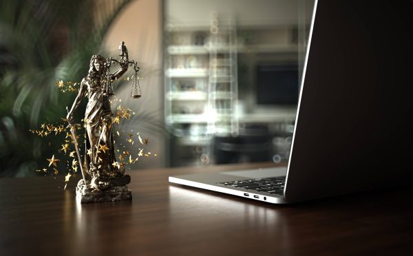 Photo: Business Law Concept - Lady Justice Statue Notebook Business law concept with lady justice statue on the table in the home office. 3d illustration. Credit: Alexander Limbach/IMAGO via Reuters Connect