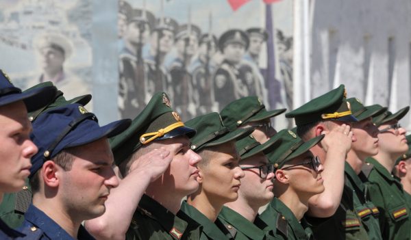Photo: Russian servicemen and conscripts called up for military service line up before their departure for garrisons as they gather at a recruitment centre in Sevastopol, Crimea, July 6, 2023. Credit: REUTERS/Alexey Pavlishak