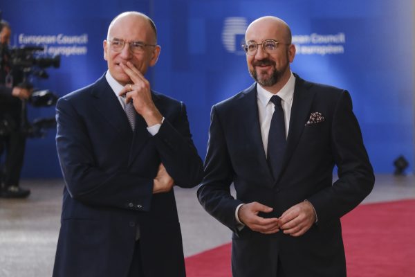 Photo: Joint doorstep by European Council President Charles Michel and Rapporteur for High Level Report on the future of the Single Market Enrico Letta. Credit: European Council.