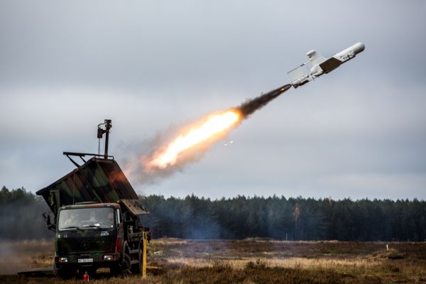 Photo: German Rheinmetall KZO drone being launched during Iron Wolf II exercise in Lithuania. It involves 2300 troops from 12 NATO Allies. The Lithuanian-led exercise is helping to train the NATO Battlegroup which consists of soldiers from Germany, Belgium, Luxembourg, the Netherlands and Norway. Shot in Pabrade, Lithuania. Credit: photo via NATO flickr https://flic.kr/p/G1tCrx