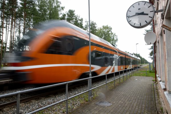 Photo: Train collided with a car at an uncontrolled railway crossing. On the photo a train passing through a station. 14.07.2023, Lohu, Estonia. Credit: Eero Vabamägi/Postimees via Reuters Connect.