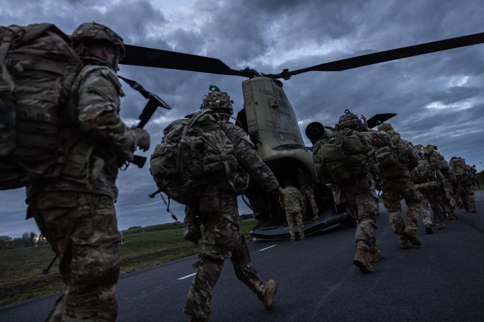 Photo: US Army paratroopers with the 173rd Airborne Brigade prepare to board US Army Reserve helicopters after landing near Jönköping, Sweden during exercise Swift Response 24. An annual US-led exercise that focuses on multinational airborne operations, Swift Response 24 is part of Steadfast Defender 24, NATO’s largest collective defense drills in decades. Credit: NATO https://www.flickr.com/photos/nato/53740739548/in/album-72177720317233573