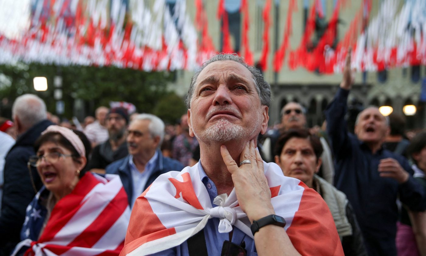 Photo: Demonstrators hold a rally to protest against a bill on "foreign agents", after Georgia's parliament voted to override a presidential veto of the bill, in Tbilisi, Georgia, May 28, 2024. Credit: REUTERS/Irakli Gedenidze
