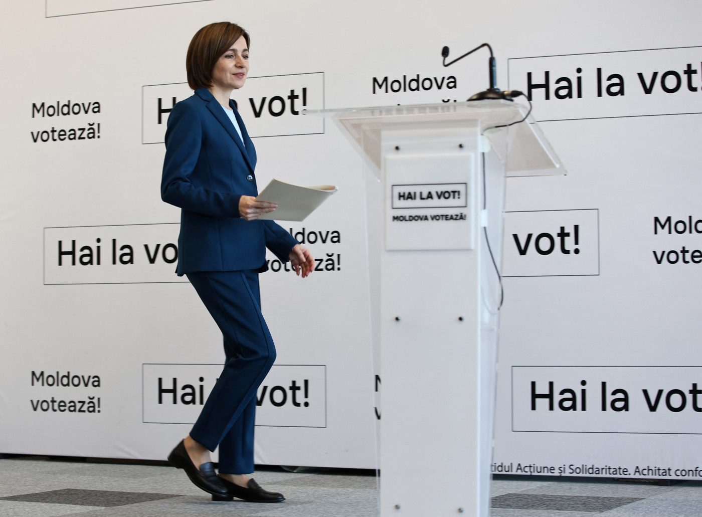 Photo: Moldova's incumbent President and presidential candidate Maia Sandu attends a press conference in Chisinau, Moldova October 21, 2024. Credit: REUTERS/Vladislav Culiomza
