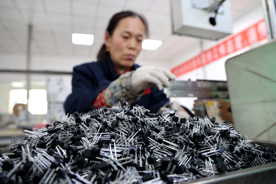 Photo: BINZHOU, CHINA - JANUARY 20, 2025 - A worker produces semiconductors at a production line of a semiconductor manufacturer in Binzhou, East China's Shandong province, Jan 20, 2025. Credit: Photo by CFOTO/Sipa USA No Use China.