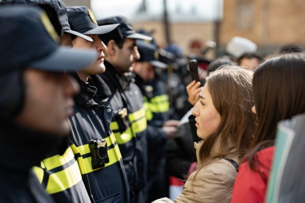 Photo: Demonstrators gather near the Parliament demanding the freedom of Mzia Amaglobeli, while inside the building, ''Georgian Dream'' prepares to hear from its president. For the 69th consecutive day, a protest against the Georgian government's postponement of European Union accession talks until 2028 takes place in Tbilisi, Georgia, on February 4, 2025. Credit: Gilles/NurPhoto