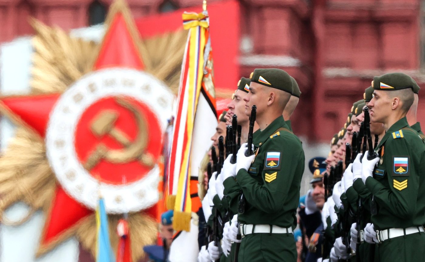 Photo: Russian service members march during a parade on Victory Day, which marks the 77th anniversary of the victory over Nazi Germany in World War Two, in Red Square in central Moscow, Russia May 9, 2022. President Vladimir Putin told Russian soldiers in his speech that they are fighting for the same thing their fathers and grandfathers did as he used his Victory Day speech to justify his invasion of Ukraine. Credit: EYEPRESS via Reuters Connect