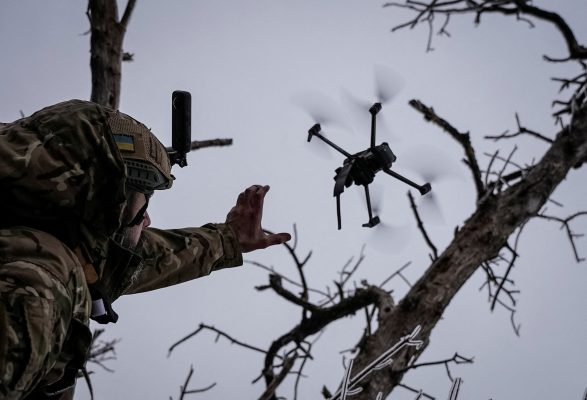 Photo: Ukrainian serviceman launches a kamikaze FPV drone at a front line, amid Russia's attack on Ukraine, near the city of Bakhmut in Donetsk region, Ukraine Credit: December 12, 2023. REUTERS/Inna Varenytsia
