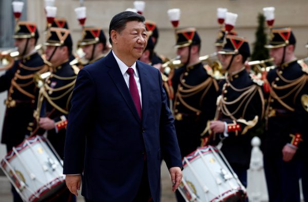 Photo: China's President Xi Jinping arrives for a meeting with French President Emmanuel Macron and European Commission President Ursula von der Leyen (not seen) at the Elysee Palace in Paris as part of the Chinese president's two-day state visit in France, May 6, 2024. Credit: REUTERS/Gonzalo Fuentes