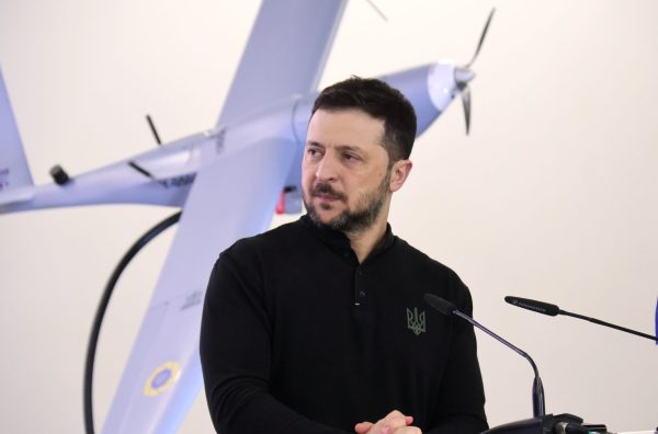 Photo: President of Ukraine Volodymyr Zelenskyy is seen during a joint press conference with Prime Minister of the United Kingdom Keir Starmer as part of the presentation of drones created by Ukrainian manufacturers in Kyiv, Ukraine, on January 16, 2025. Credit: Pavlo Bahmut/Ukrinform/NurPhoto