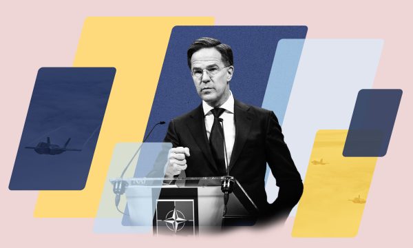 Illustration: Zoë Beach/The Center for European Policy Analysis. Photo: Pre-ministerial press conference - Meeting of NATO Ministers of Defence, Brussels Credit: NATO Flickr via https://flic.kr/p/2qLmxdX Photo: Czech and UK fighter jets fly above the Baltics Credit: NATO Flickr via https://flic.kr/p/2npp3Hu Photo: Sand Texture Credit: Yan Ots via Unsplash https://unsplash.com/photos/a-bird-is-standing-on-the-sand-of-the-beach--4Q0Zx_po_0