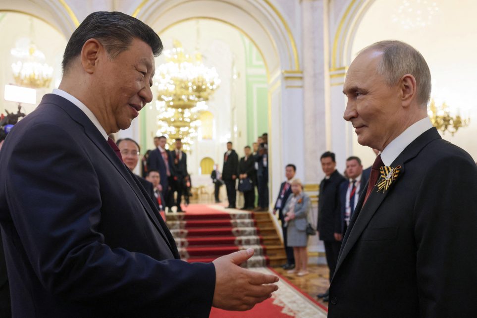 Photo: Russian President Vladimir Putin shakes hands with Chinese President Xi Jinping during a reception, held on Victory Day marking the 80th anniversary of the victory over Nazi Germany in World War Two, at the Kremlin in Moscow, Russia, May 9, 2025. Credit: Sputnik/Mikhail Metzel/Pool via REUTERS