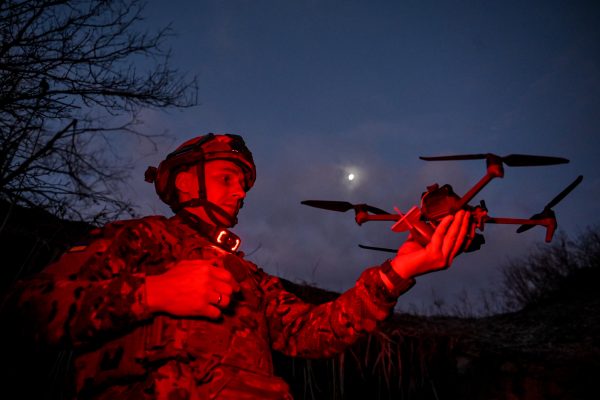 Photo: In the Donetsk region, Ukraine, on December 19, 2024, a soldier from the special aerial reconnaissance unit of the National Police of Ukraine, ''Khyzhak,'' holds an FPV drone in his hand during hostilities near the city of Toretsk, Donetsk region, eastern Ukraine. NO USE RUSSIA. NO USE BELARUS. Credit: Ukrinform/NurPhoto