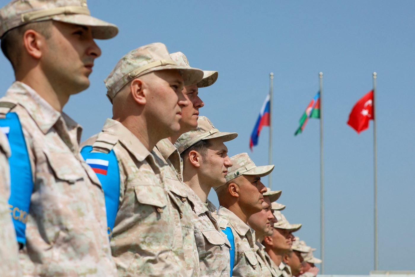 Photo: Russian service members attend a ceremony closing the Turkish-Russian Joint Monitoring Centre in the course of peacekeeping troops' withdrawal from the territory of Karabakh region and areas nearby, in Aghdam District, Azerbaijan, April 26, 2024. Credit: REUTERS/Aziz Karimov