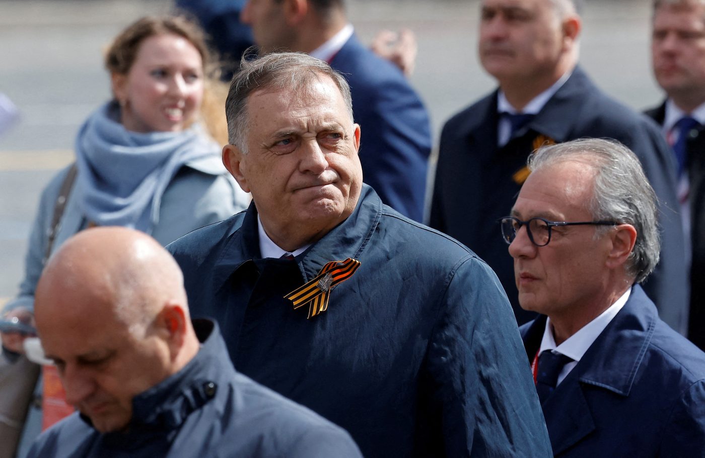 Photo: Bosnian Serb leader Milorad Dodik leaves after a military parade on Victory Day, marking the 80th anniversary of the victory over Nazi Germany in World War Two, in Red Square in central Moscow, Russia, May 9, 2025. Credit: REUTERS/Maxim Shemetov/File Photo