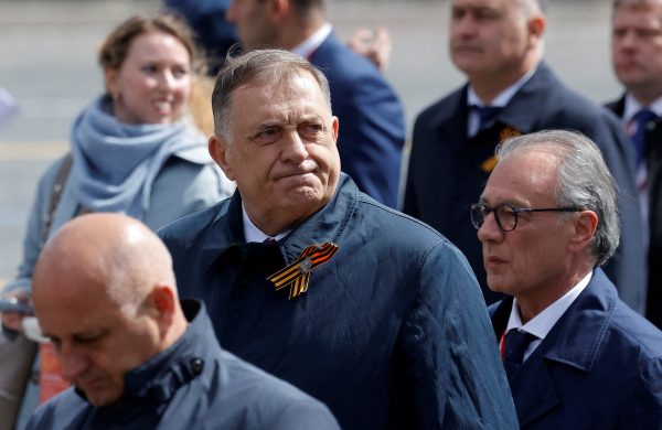 Photo: Bosnian Serb leader Milorad Dodik leaves after a military parade on Victory Day, marking the 80th anniversary of the victory over Nazi Germany in World War Two, in Red Square in central Moscow, Russia, May 9, 2025. Credit: REUTERS/Maxim Shemetov/File Photo