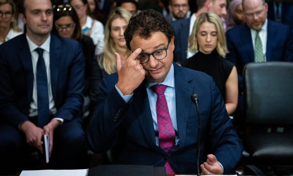 Photo: Anthropic CEO Dario Amodei prepares before testifying to a Senate Judiciary Subcommittee hearing on Artificial Intelligence, at the U.S. Capitol, in Washington, D.C., on Tuesday, July 25, 2023. Credit: Graeme Sloan/Sipa USA