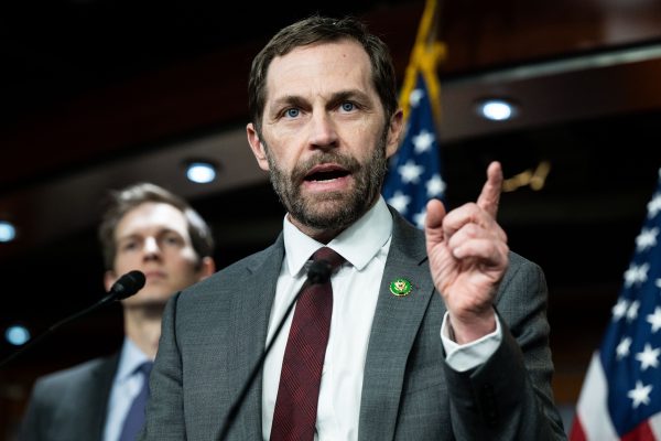 Photo: U.S. Representative Jason Crow (D-CO) speaking at a press conference about the National Security Supplemental legislation at the U.S. Capitol. Credit: Reuters Connect