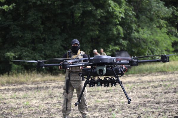 Photo: A bomber drone launched by the servicemen of the Unmanned Systems Battalion of Ukraines 57th Otaman Kost Hordiienko Motorised Brigade hovers above the ground, Ukraine, August 12, 2025. (Photo by Viacheslav Madiievskyi/Ukrinform) Credit: Photo by Ukrinform/Ukrinform/Sipa USA