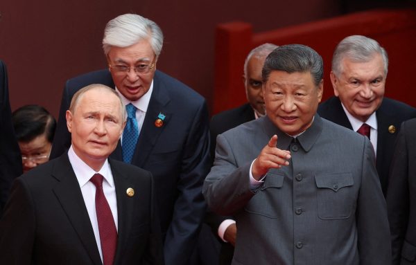 Photo: Russian President Vladimir Putin, Kazakh President Kassym-Jomart Tokayev, Chinese President Xi Jinping and Uzbek President Shavkat Mirziyoyev arrive for a military parade marking the 80th anniversary of the end of World War Two, in Beijing, China September 3, 2025. Credit: Sputnik/Alexander Kazakov/Pool via REUTERS