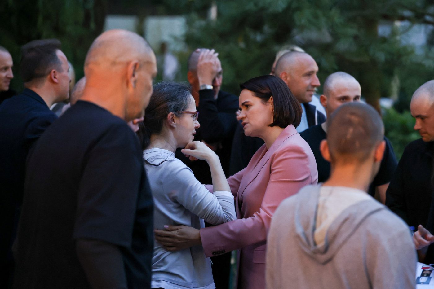 Photo: Sviatlana Tsikhanouskaya welcomes prisoners released from Belarus, as they arrive at the US embassy in Vilnius, Lithuania, September 11, 2025. Credit: REUTERS/Kacper Pempel