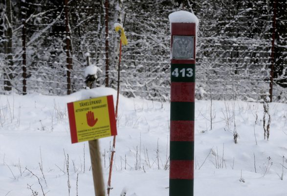 Photo: Estonian and Russian border marks are pictured near the border crossing point in Saatse, Estonia January 18, 2017. Credit: REUTERS/Ints Kalnins
