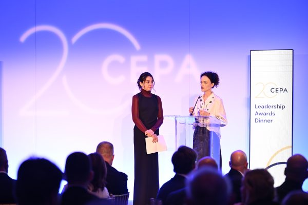 Photo: Ukrainian journalists Sevgil Musaieva and Olga Rudenko with the Freedom Fighter Award at the 2025 CEPA Leadership Awards Dinner. Credit: Kaveh Sardari/Center for European Policy Analysis