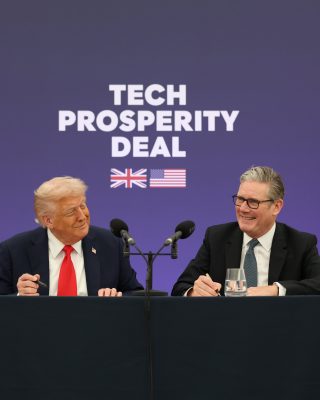 Photo: UK Prime Minister Kier Starmer and US President Donald Trump sing the Tech Prosperity Deal. Credit: Kier Starmer via X https://x.com/Keir_Starmer/status/1968706954768925063/photo/1