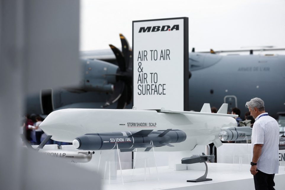 Photo: Air-launched long-range Storm Shadow/SCALP cruise missile, manufactured by MBDA, pictured at the 54th International Paris Air Show at Le Bourget Airport near Paris, France, June 20, 2023. Credit: REUTERS/Benoit Tessier
