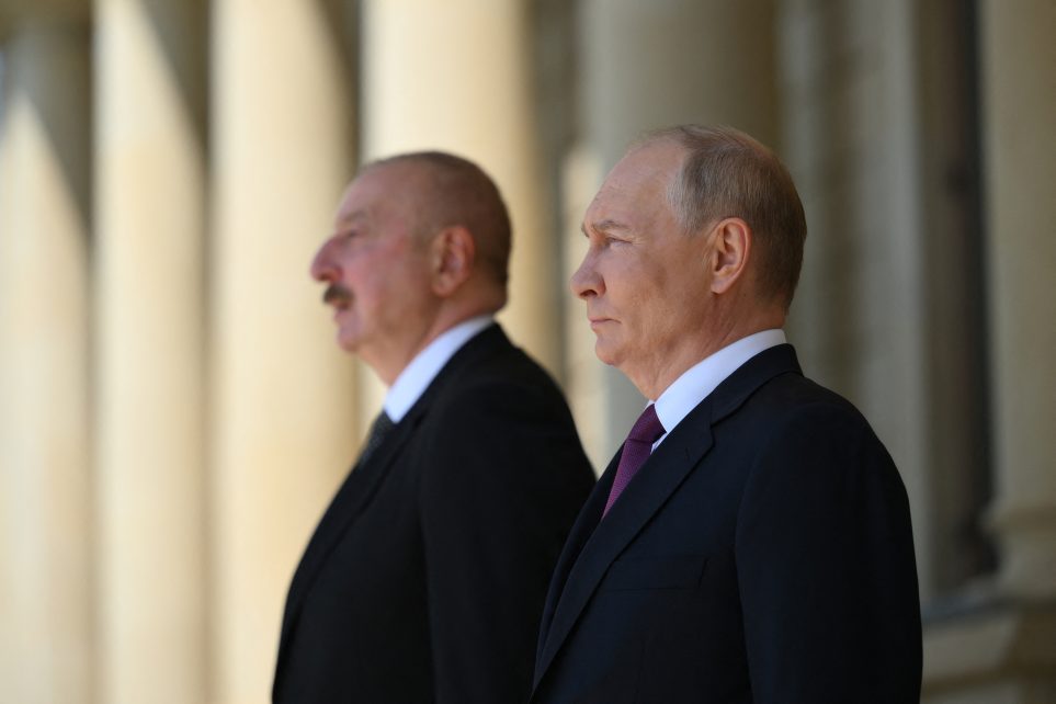 Photo: Russia's President Vladimir Putin and Azerbaijan's President Ilham Aliyev attend a welcome ceremony at the Zagulba Residence outside Baku, Azerbaijan August 19, 2024. Credit: Sputnik/Grigory Sysoev/Kremlin via REUTERS