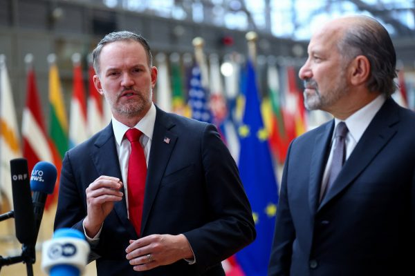 Photo: U.S. Trade Representative Jamieson Greer speaks to the media, with U.S. Commerce Secretary Howard Lutnick next to him, on the day they attend a working lunch with EU ministers responsible for trade, in Brussels, Belgium, November 24, 2025. Credit: REUTERS/Piroschka van de Wouw