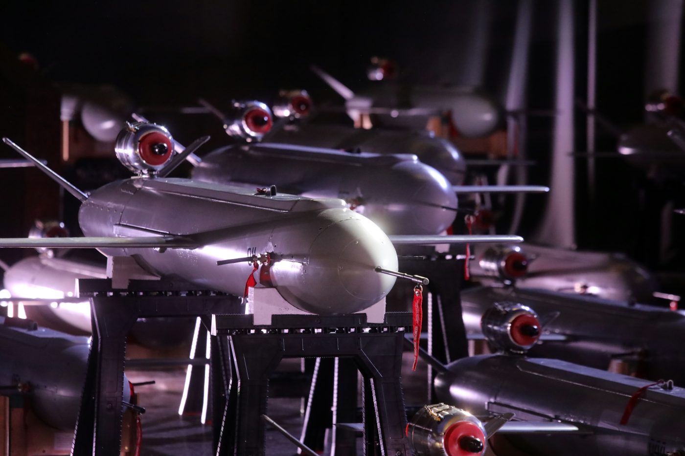 Photo: Long-range Peklo (Hell) missile drones are displayed during the handover of the first batch to Defence Forces on the Day of the Armed Forces of Ukraine, Kyiv, capital of Ukraine. Ukraines President Volodymyr Zelensky has conveyed the first batch of advanced Peklo missile drones to the military. During the event, it was reported that there had already been five successful uses. The Peklo missile drone which has a strike range of 700 km and a speed of 700 km per hour has been launched into serial production. Credit: Ukrinform/Ukrinform/Sipa USA